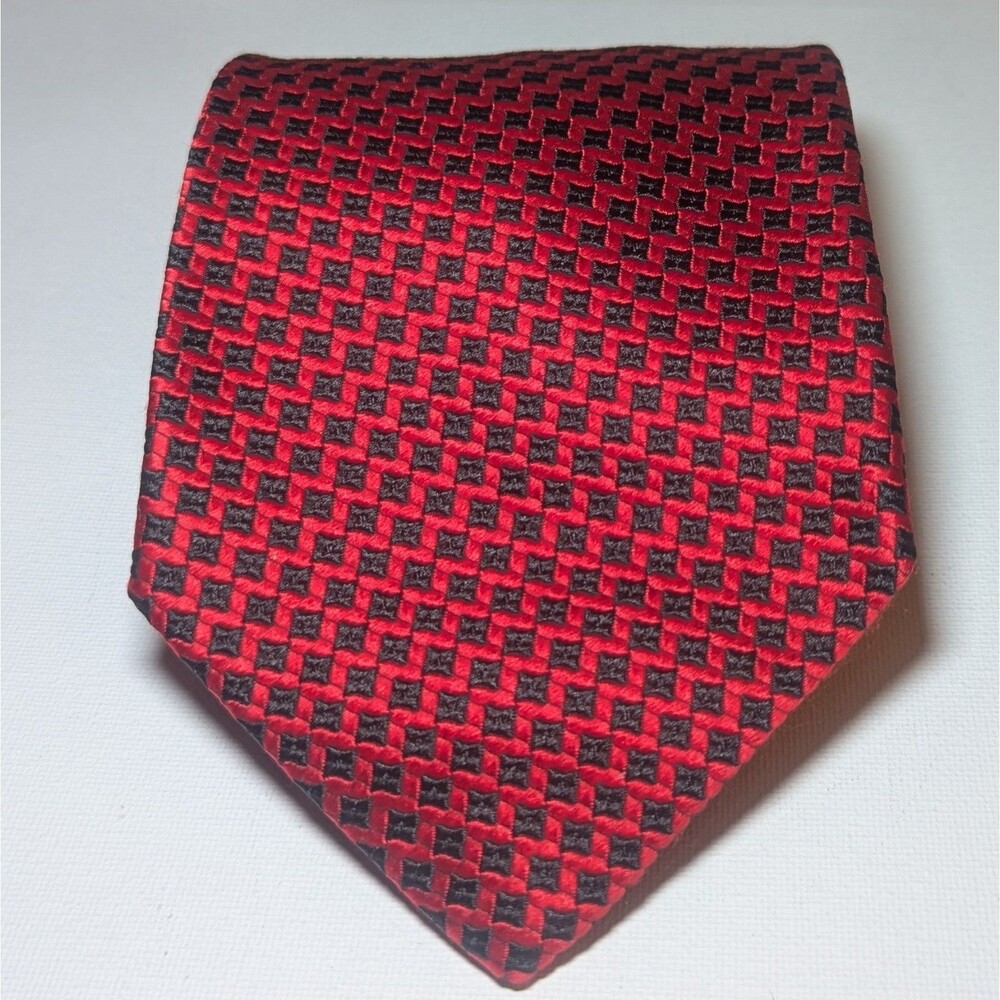 Escada Pour Homme Red & Black Silk Tie Vintage Power Designer Necktie